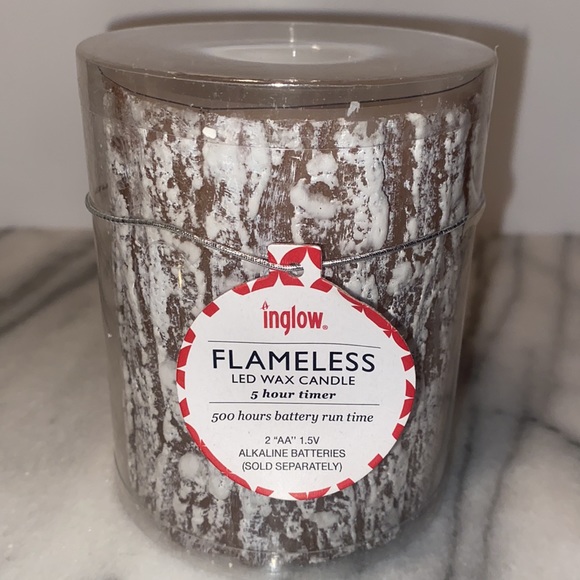 4" Flameless LED Wax "Snow" Covered Pillar - Picture 2 of 5